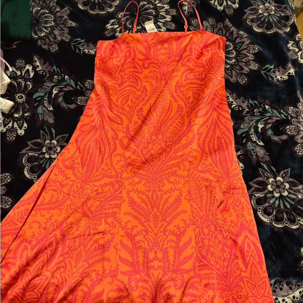 Loft floor-length orange and pink dress